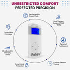 iReliev device with features listed around it on a white background