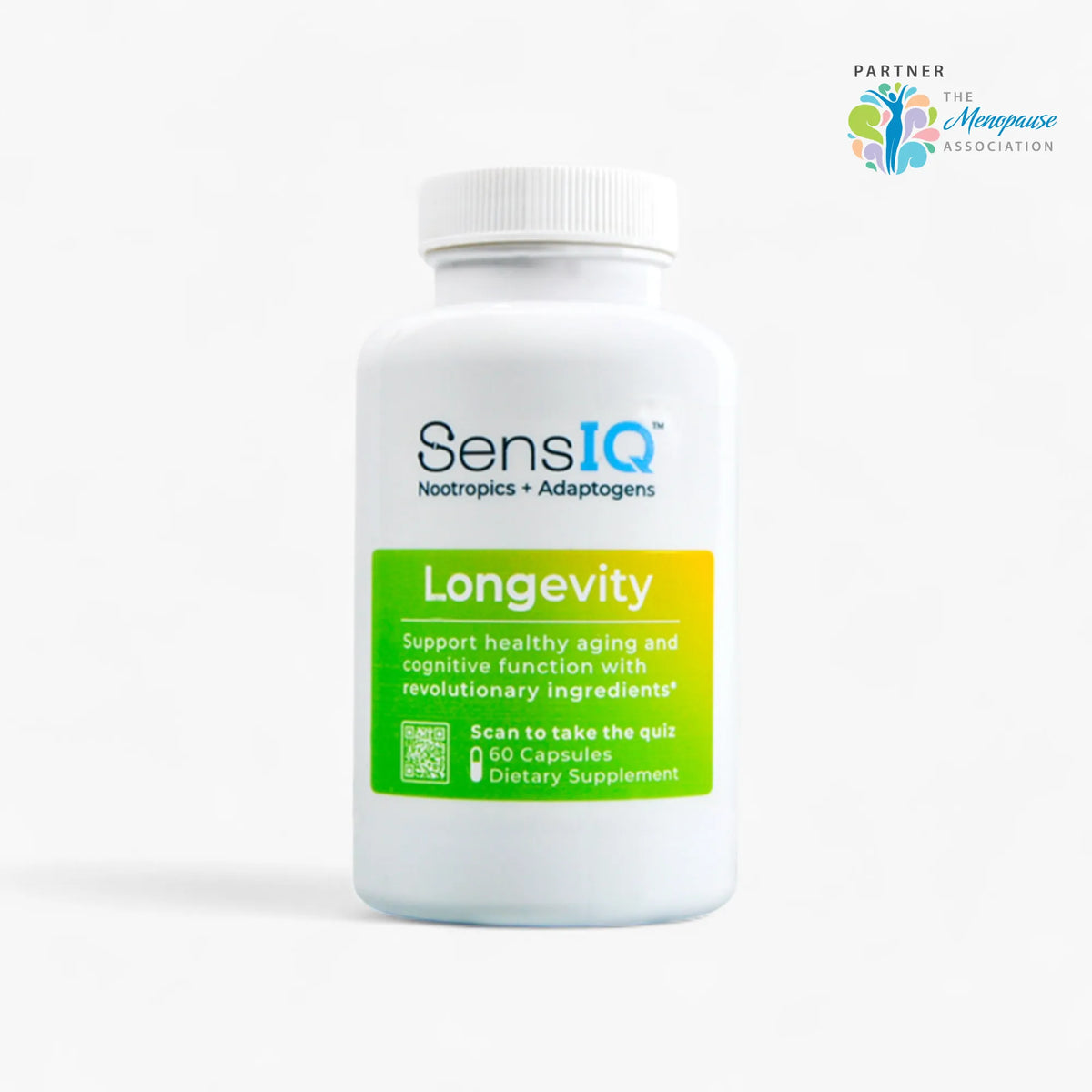 SensIQ Longevity supplement bottle on a white background