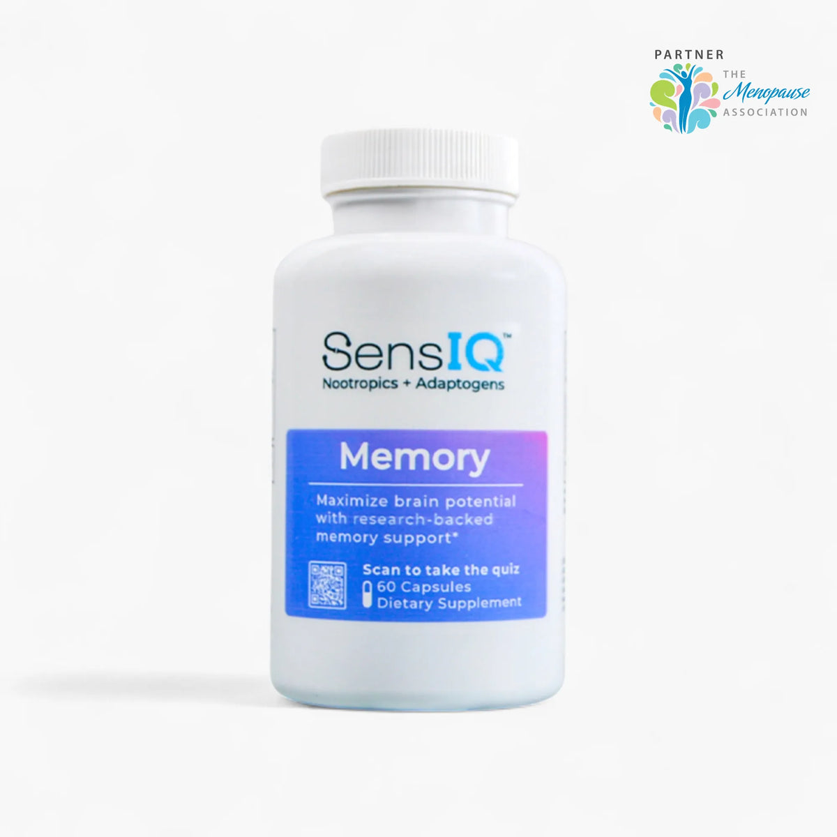 SensIQ Memory supplement bottle on a white background