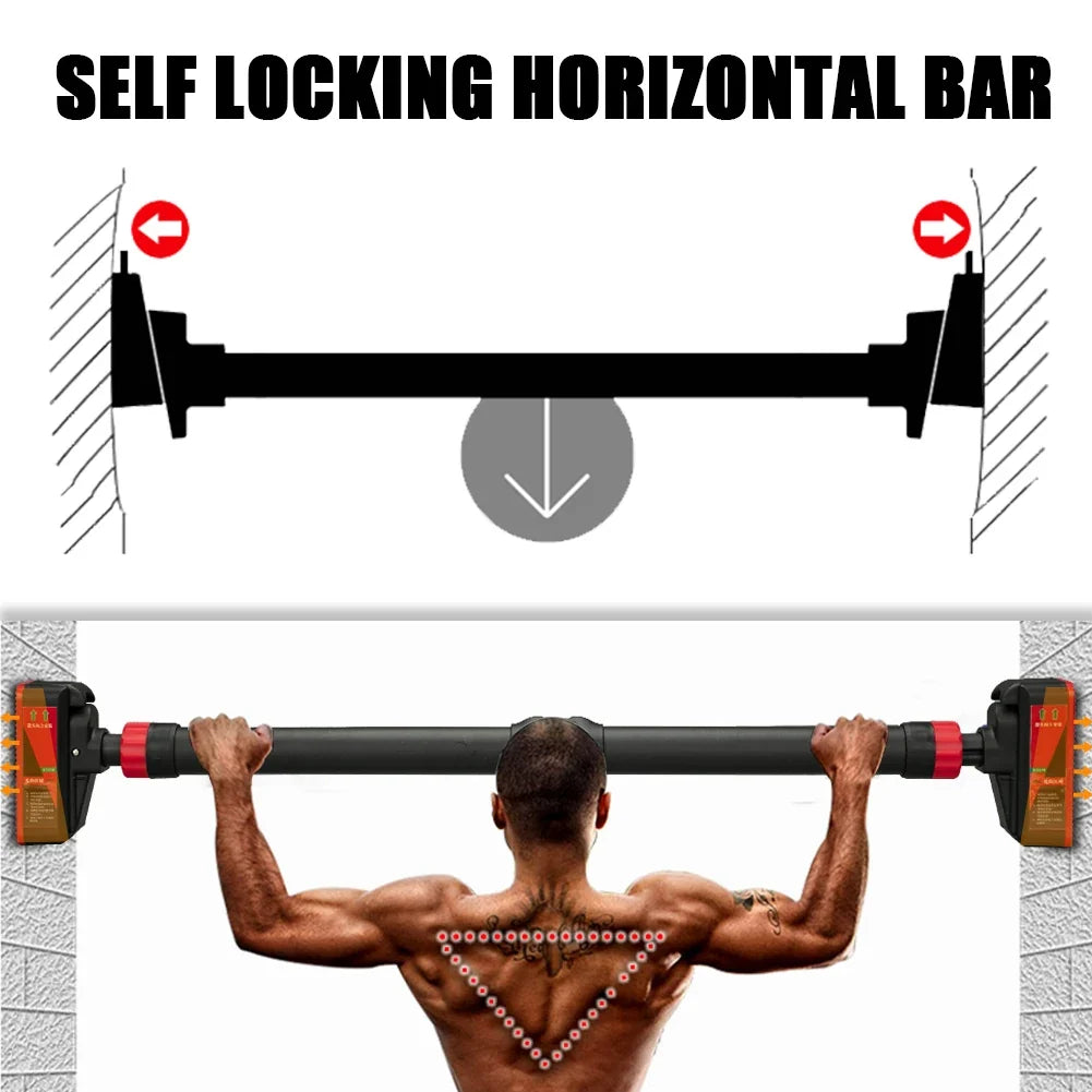 Self-locking horizontal bar with a person using it for exercise on a white background