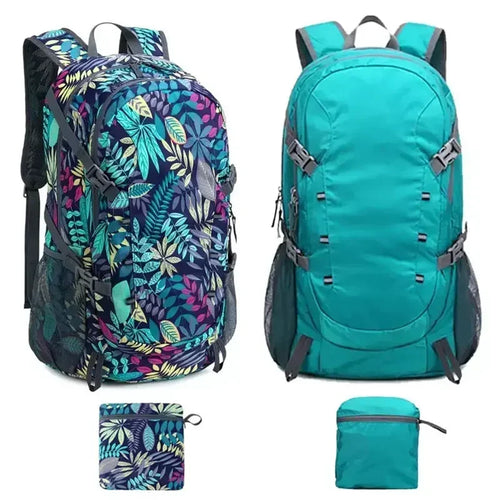 Two backpacks and two pouches on a white background