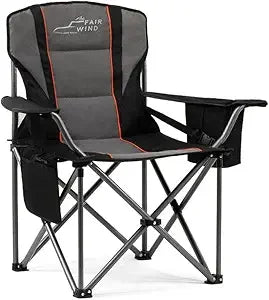 Black camping chair with red accents on a white background