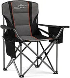Black camping chair with red accents on a white background