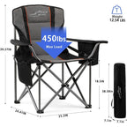 Camping chair with dimensions and load capacity on a white background