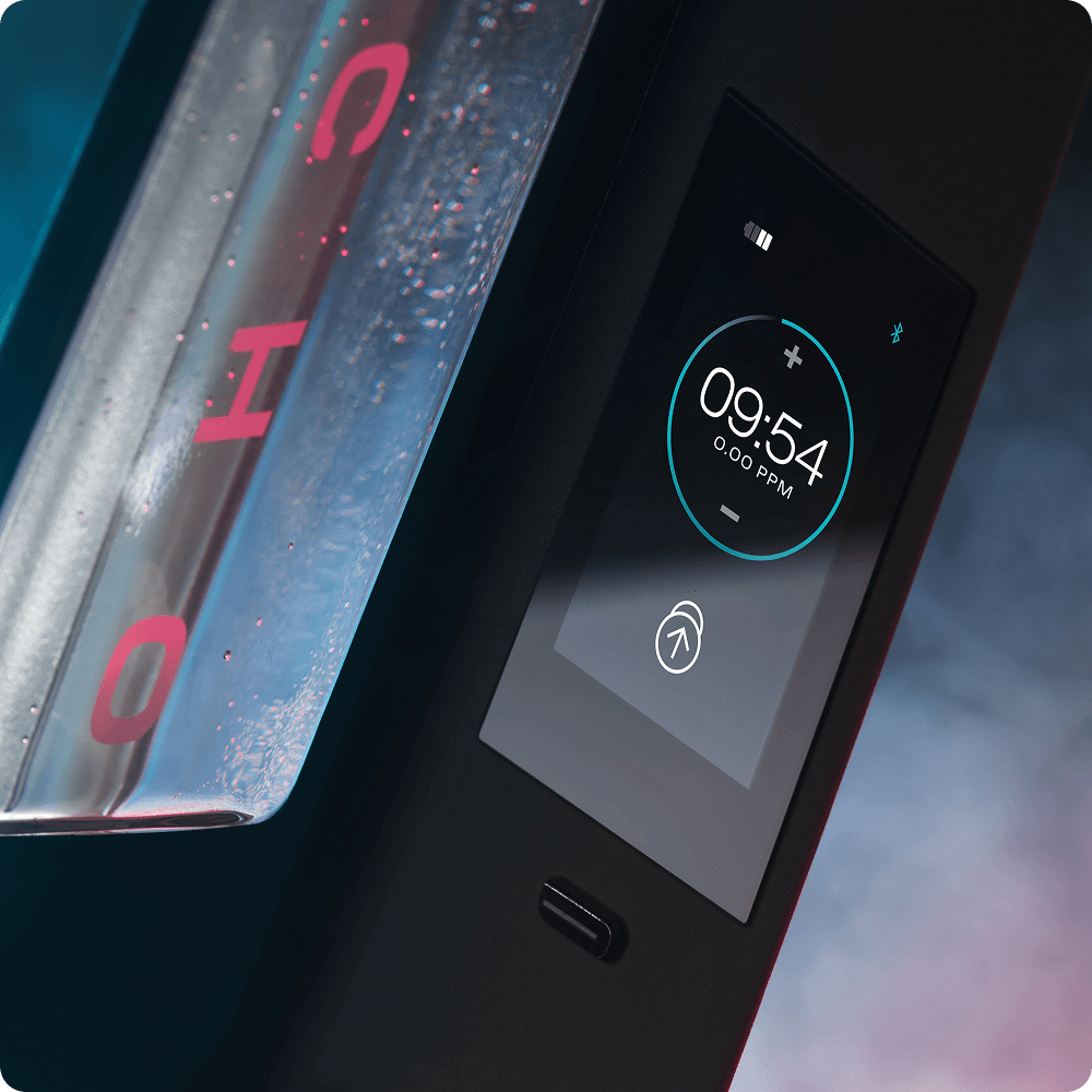 Smartphone with a digital clock display on a blurred background