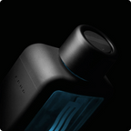Black hair dryer with blue accents on a black background