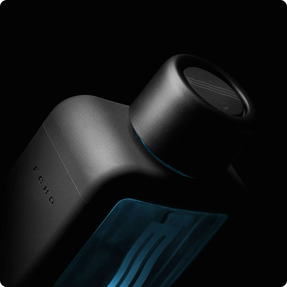 Black hair dryer with blue accents on a black background