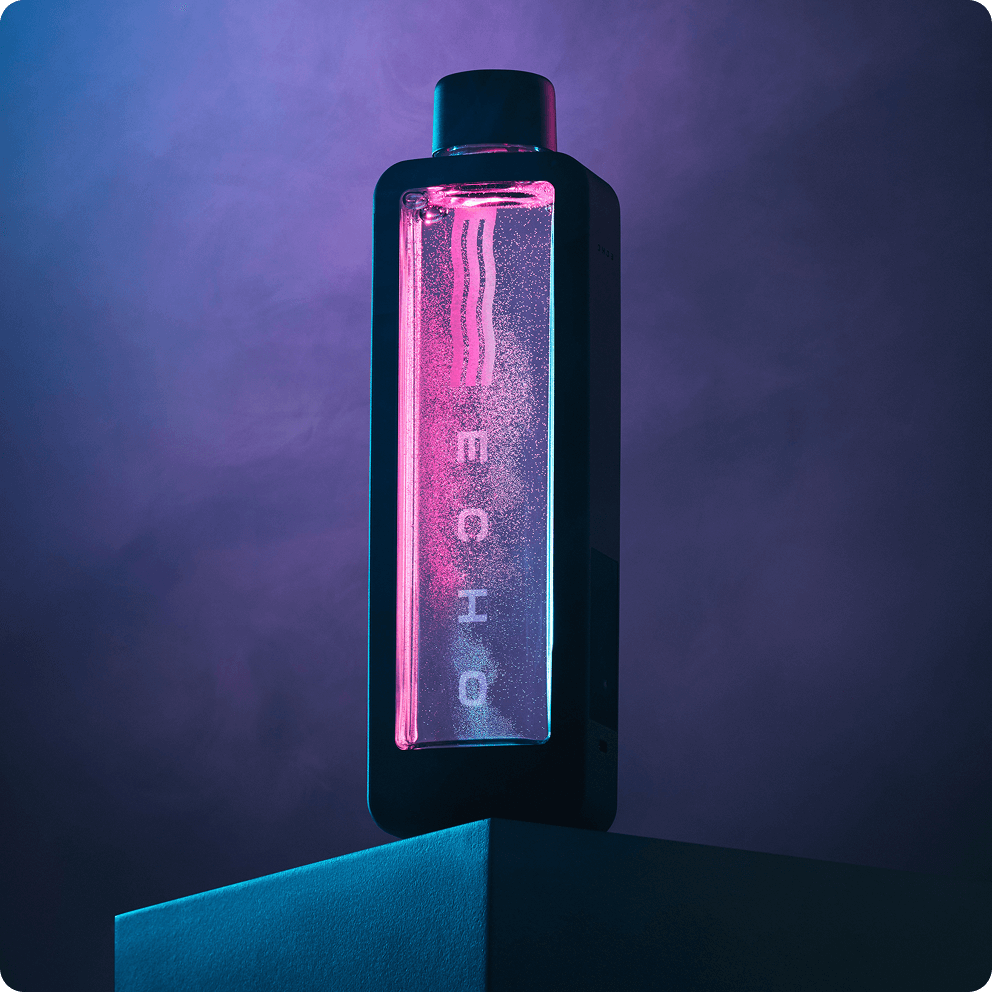 Bottle with 'ECHO' text on a purple gradient background