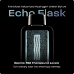 Echo Flask hydrogen water bottle with text on a black background