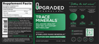 Supplement label for Upgraded Formulas Trace Minerals on a black background