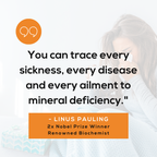 Woman with a blurred background, quote by Linus Pauling about mineral deficiency, and Linus Pauling's name and achievements displayed.