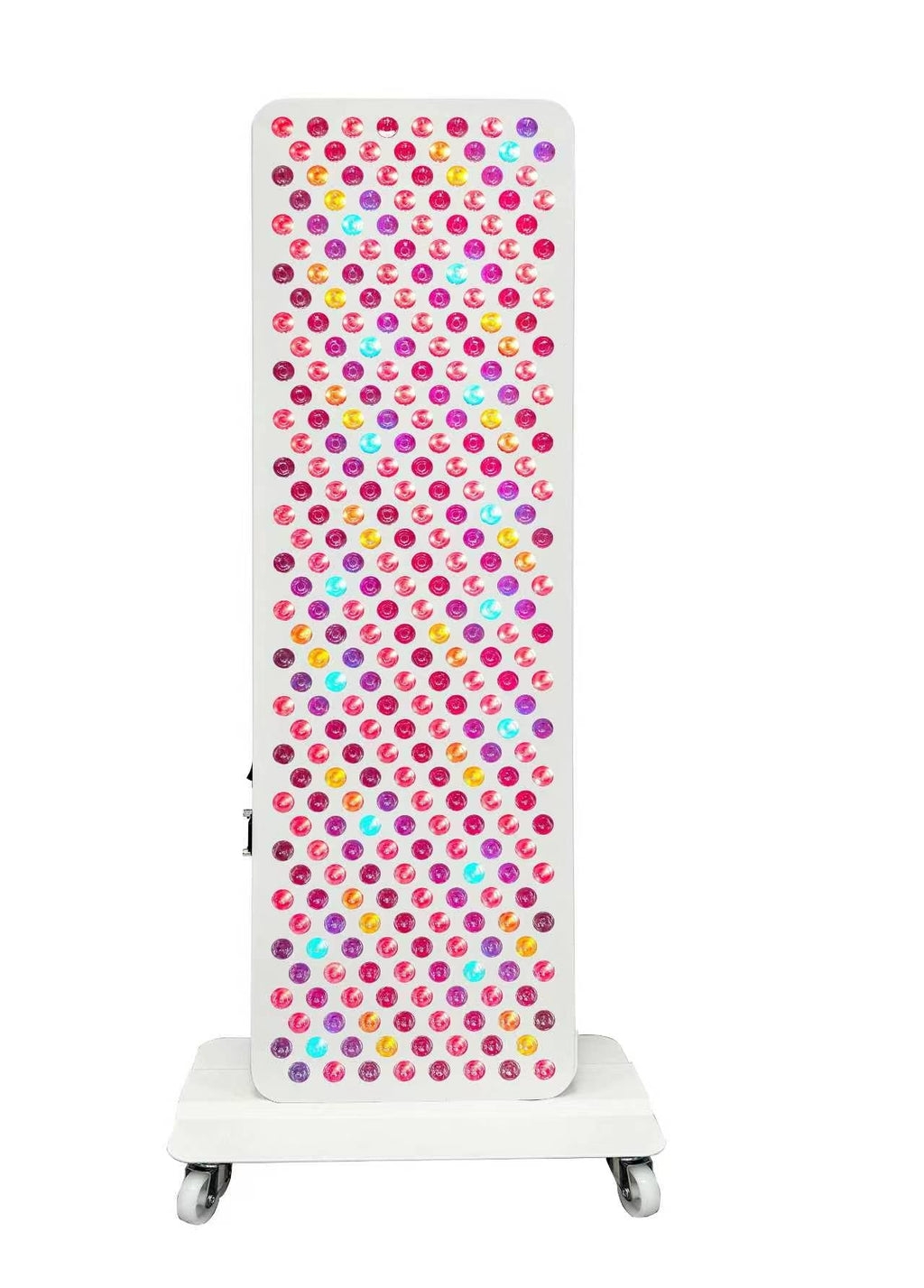 White radiator with colorful polka dot pattern on a white background