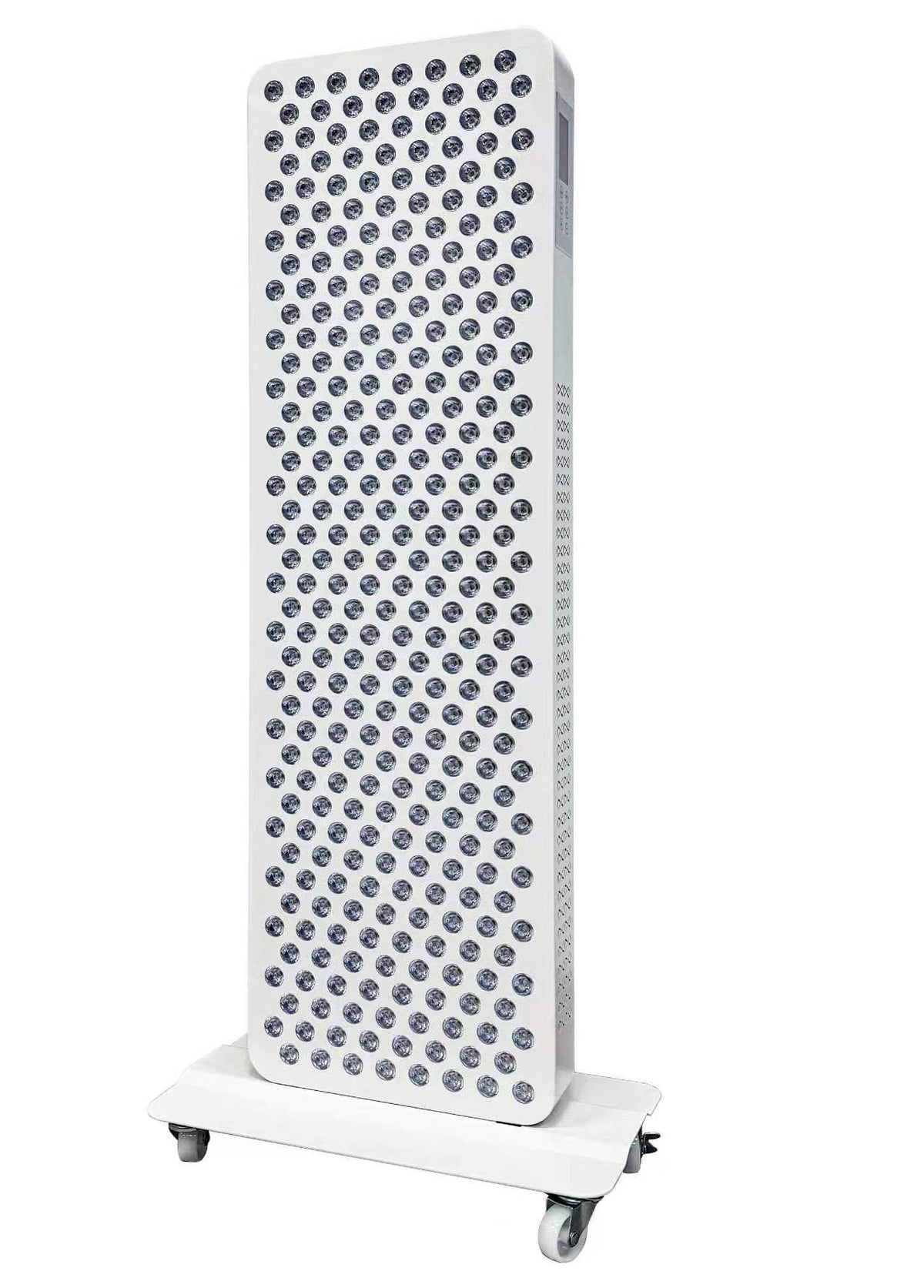White radiator with a grid pattern on a white background
