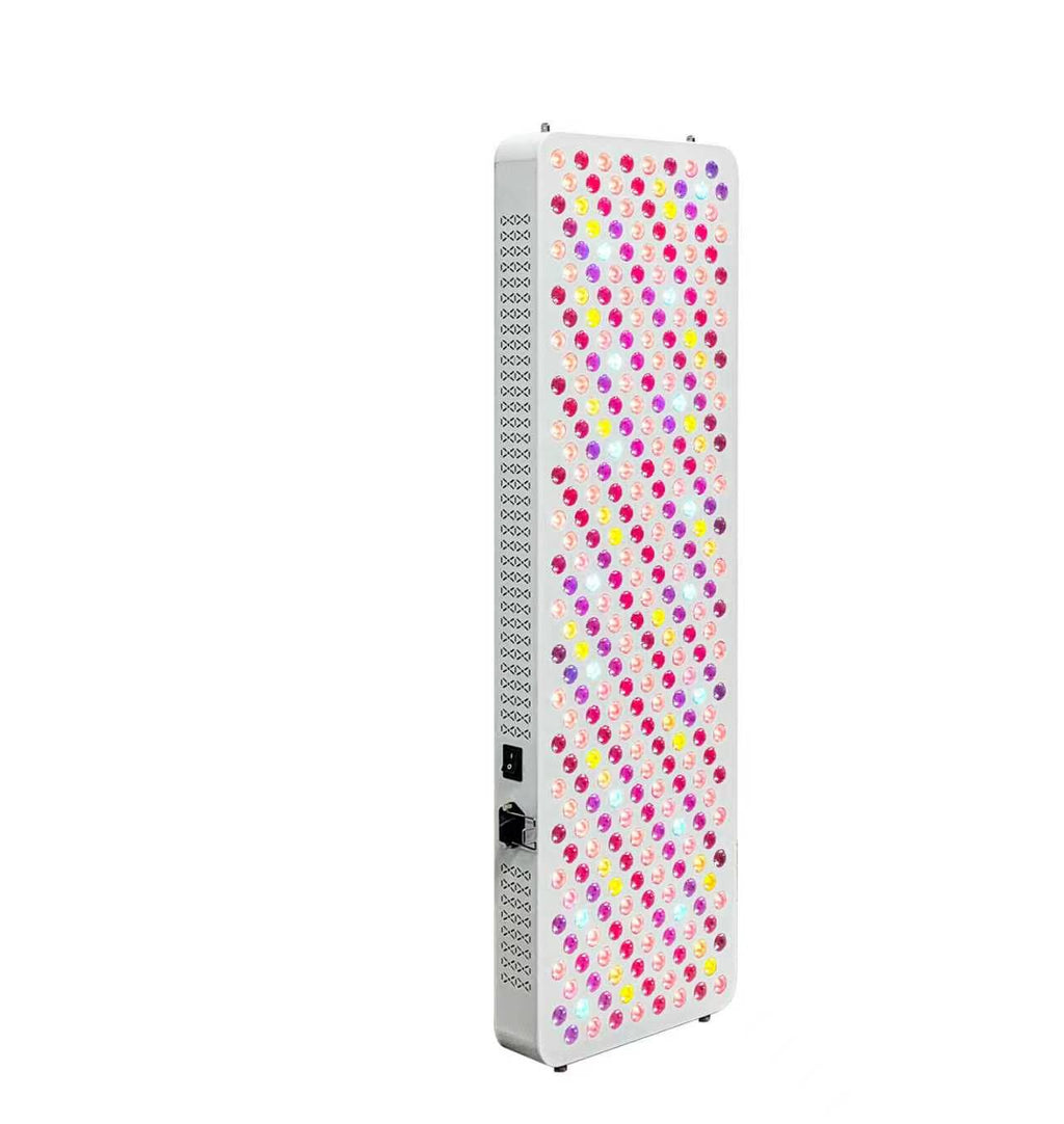 Tall rectangular object with colorful polka dot pattern on a white background