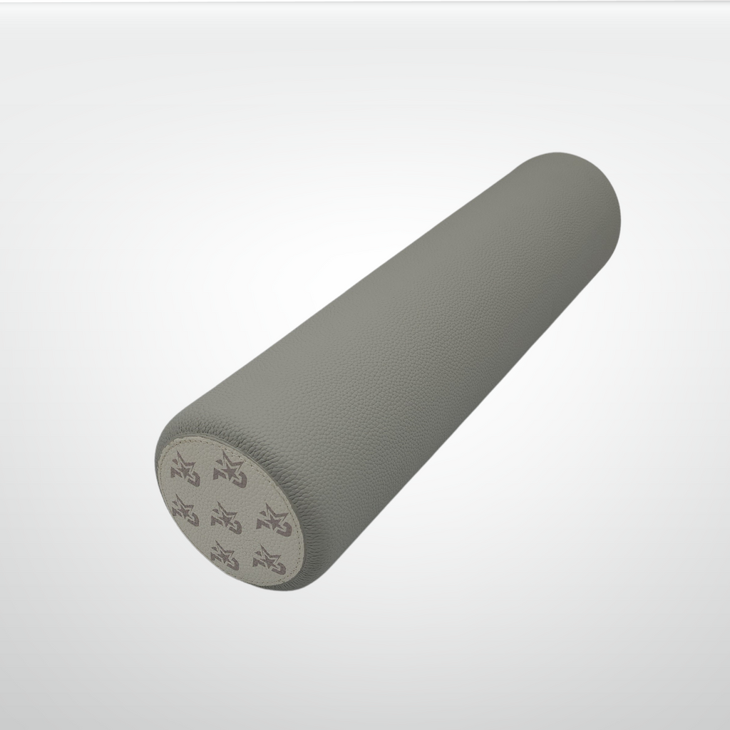 Gray foam roller on a light gray background