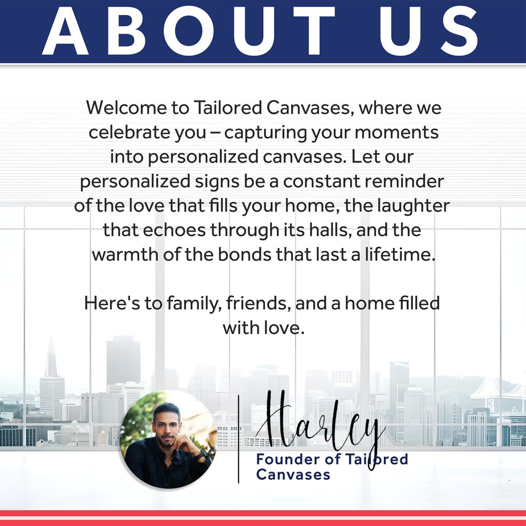 Promotional image for Tailored Canvases with text and a cityscape background.