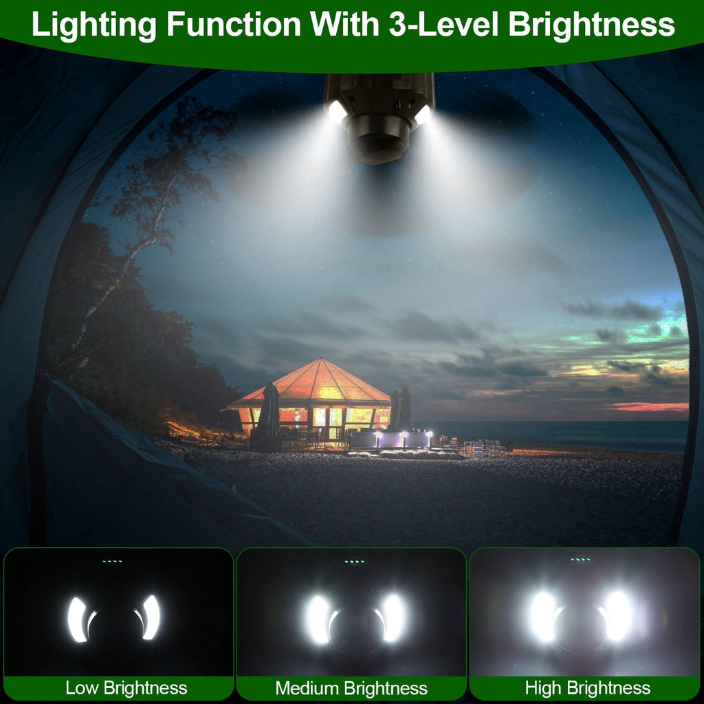 Lighting function with 3-level brightness displayed over a scenic night view of a house.