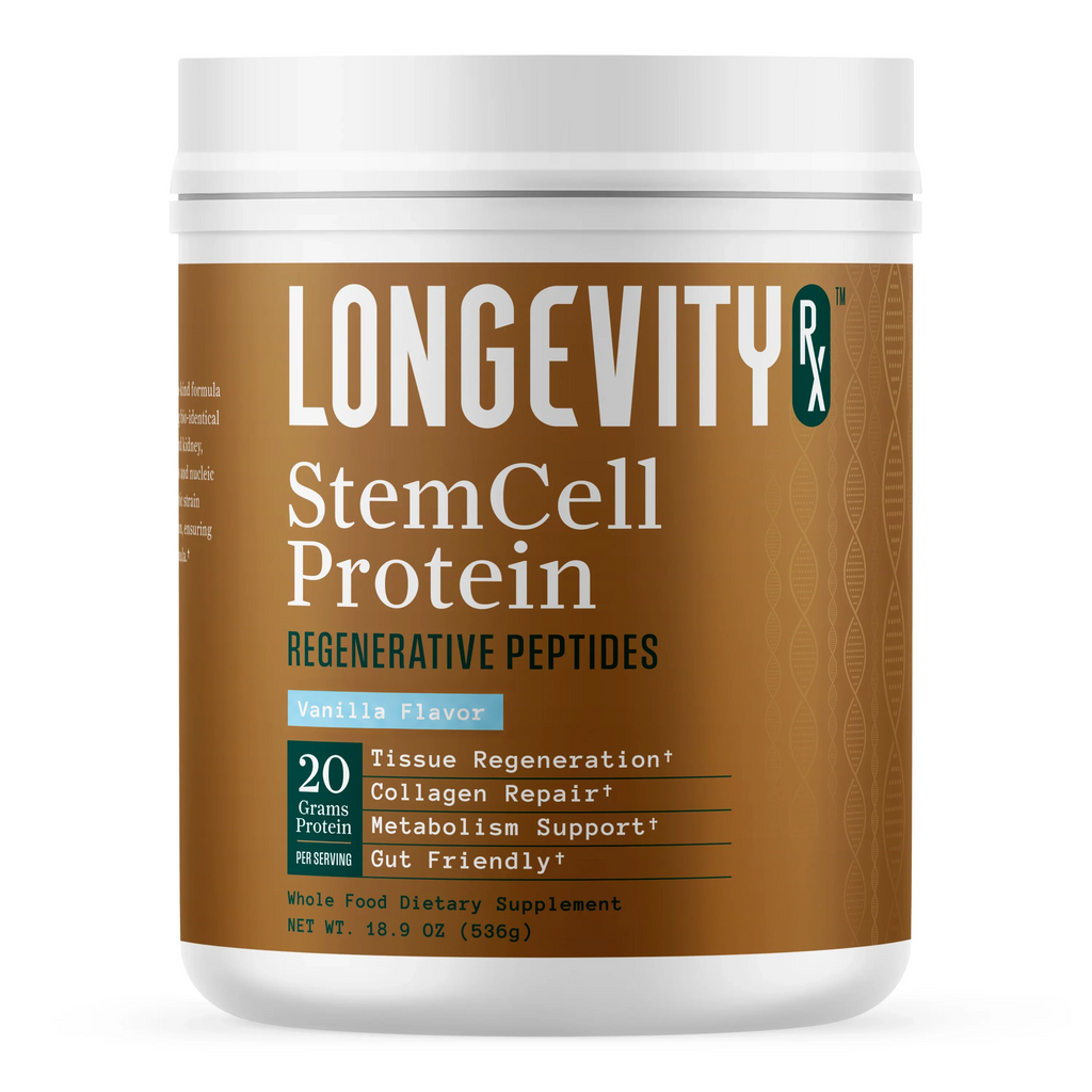 Longevity Rx Stem Cell Protein container on a white background
