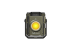 A Fenix CL2TR tactical LED light in olive drab green and black, featuring a glowing yellow illuminated lens, shown on a plain white background.