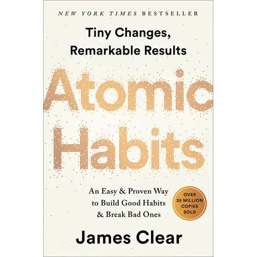 Book cover of 'Atomic Habits' by James Clear with text about changes and results.