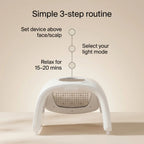 White device for face or scalp treatment with instructions on a beige background