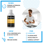 Advertisement for 'Upgraded' potassium supplement with a man holding a glass of water.