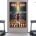 Motivational poster with basketball player and 'Never Quit' quote in a gym setting