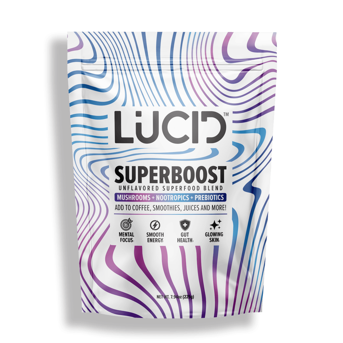 Lucid Superboost package with wavy design on a green background