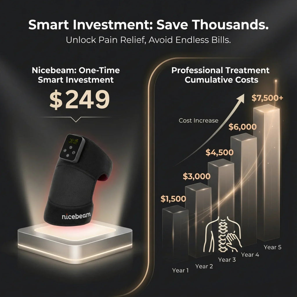 Advertisement for Nicebeam product with cost comparison to professional treatment.