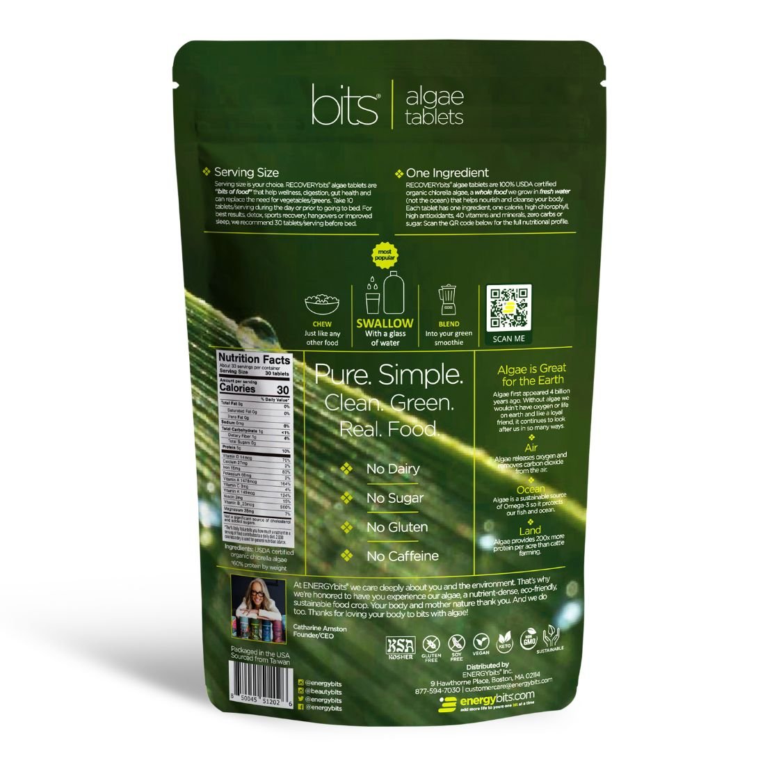 Package of bits algae tablets with green design and text on a white background