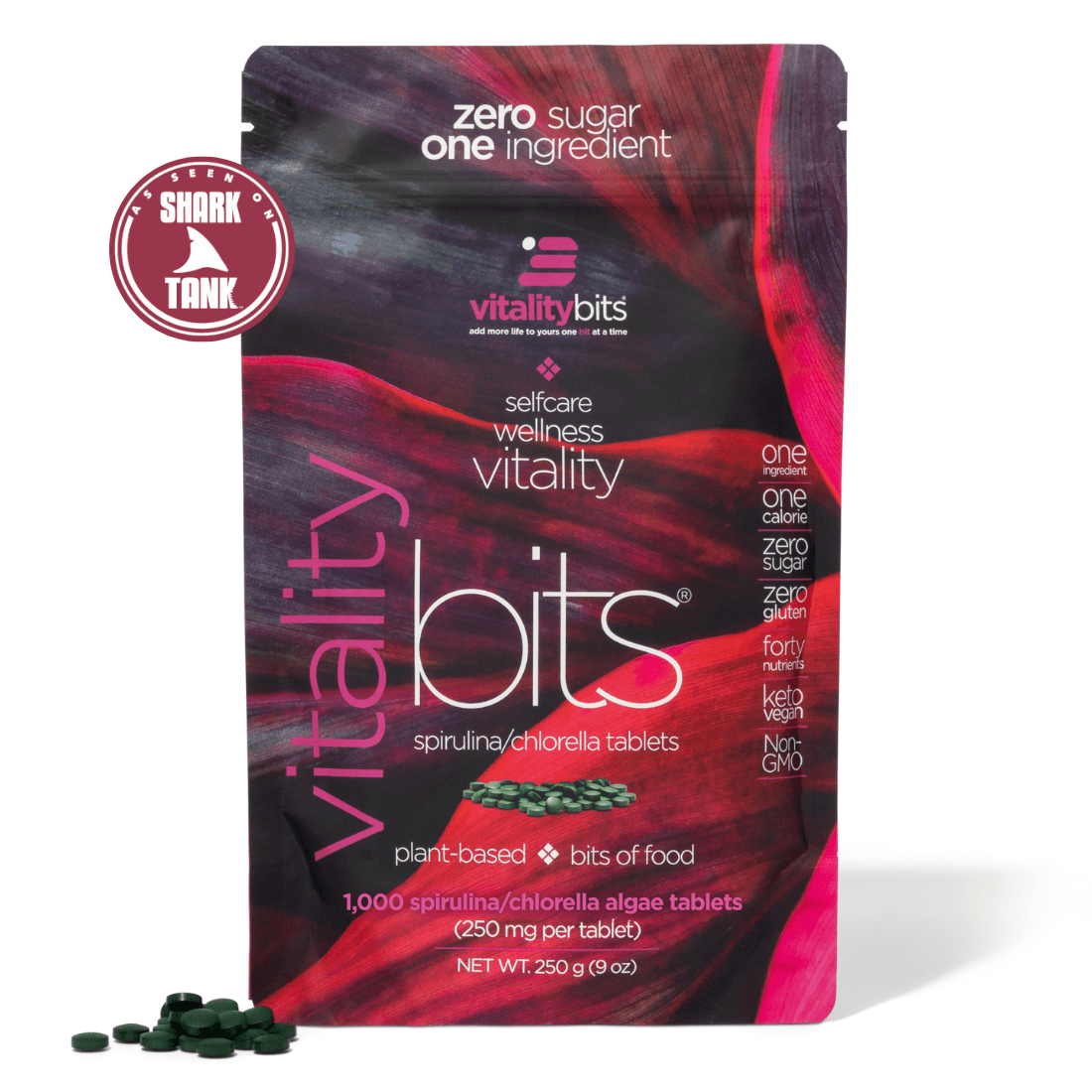 Vitality Bits packaging with 'Shark Tank' logo on a white background